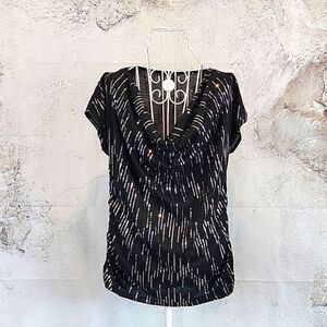 JKLA California black draped front blouse with sequins Women's Size L